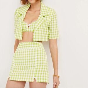 FOR LOVE & LEMONS maureen cropped gingham blazer top large , green white
